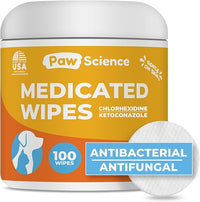 Antibacterial & Antifungal Medicated Wipes for Dogs and Cats – 100 Count - Chlorhexidine Wipes with Ketoconazole for The Treatment of Rashes, Skin Infections, Itchy Paws, and Pet Acne