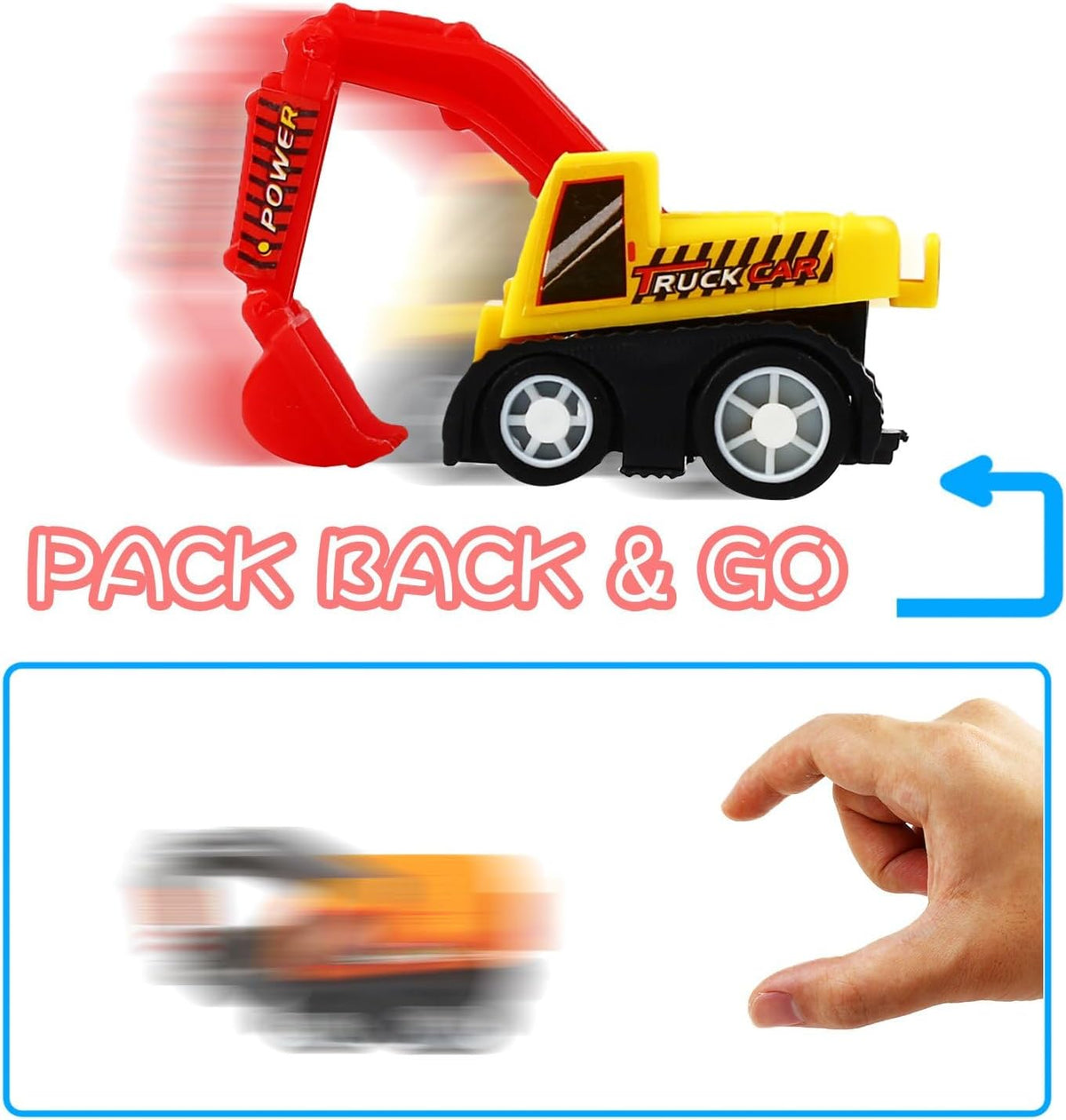 Funcorn Toys 12 piece pull back construction trucks set with dump trucks, tractors and excavators - view 3