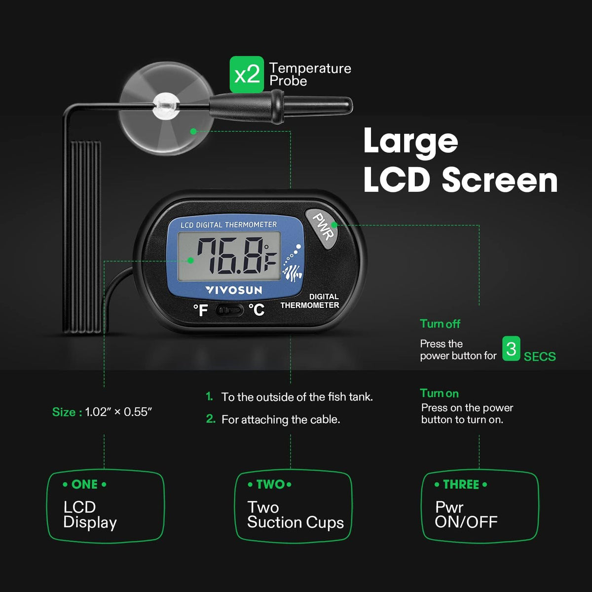 VIVOSUN 4-Pack LCD Digital Aquarium Thermometer – Essentials for Fish - 4 packs - image 2