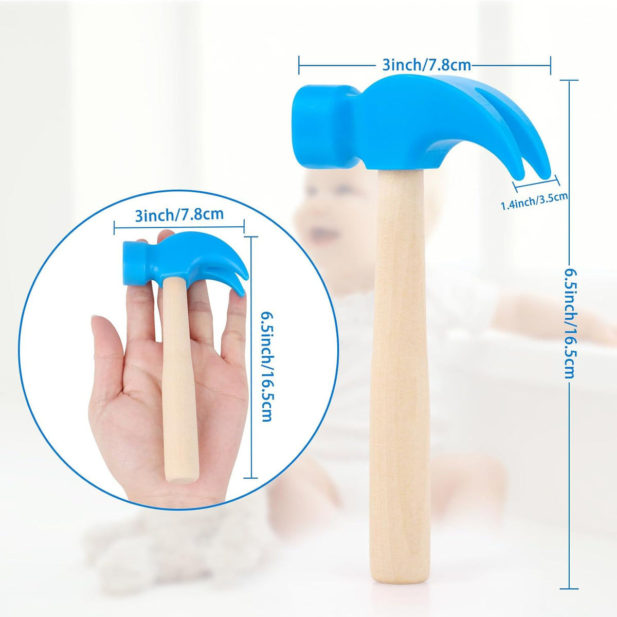 Fowecelt Wooden Hammer Toys Simulation Hammers Maintenance Tools - Blue - image 2