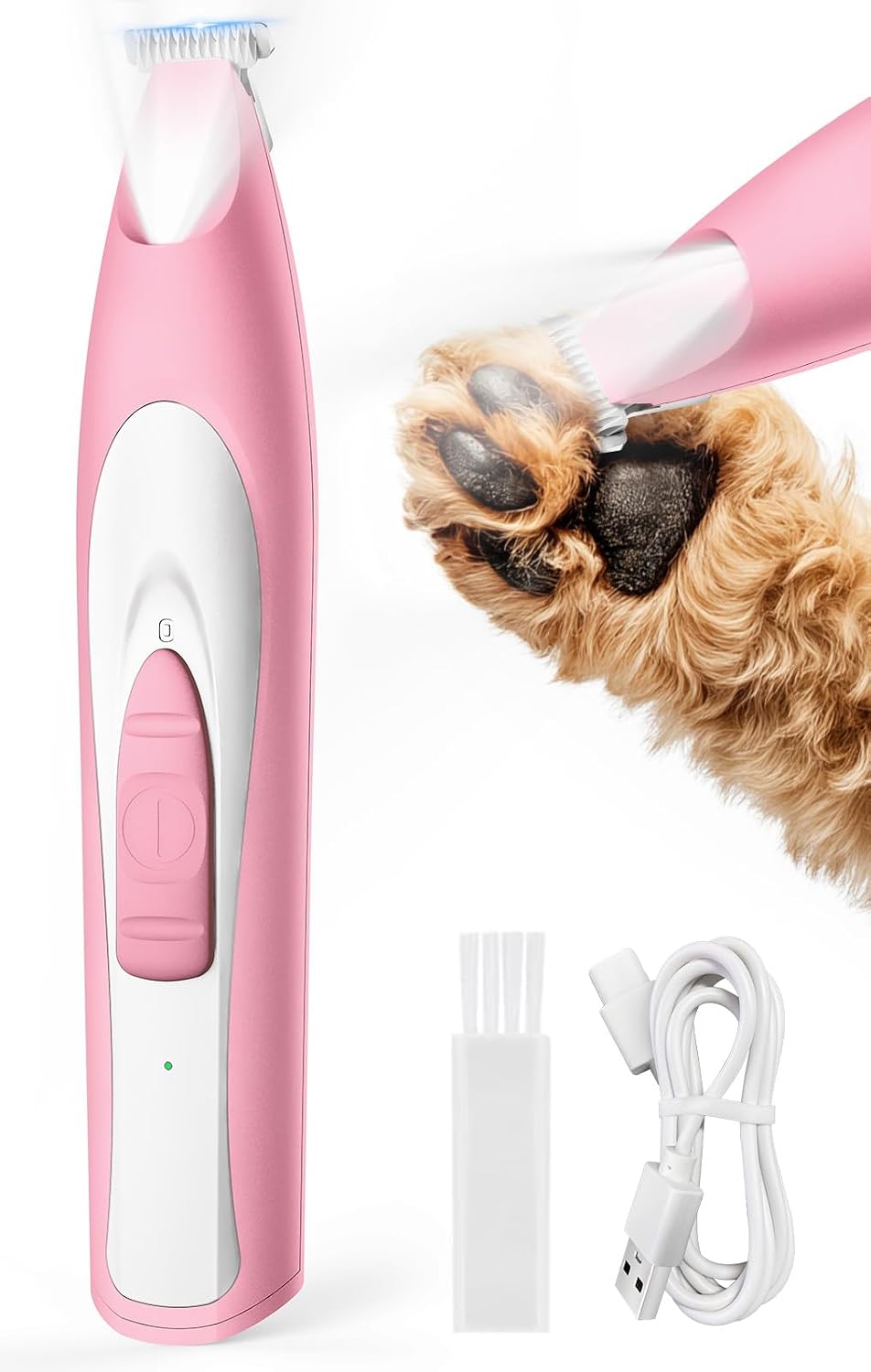 oneisall Low-Noise Dog Paw Trimmer with LED Light – Essentials for Dogs - Pink