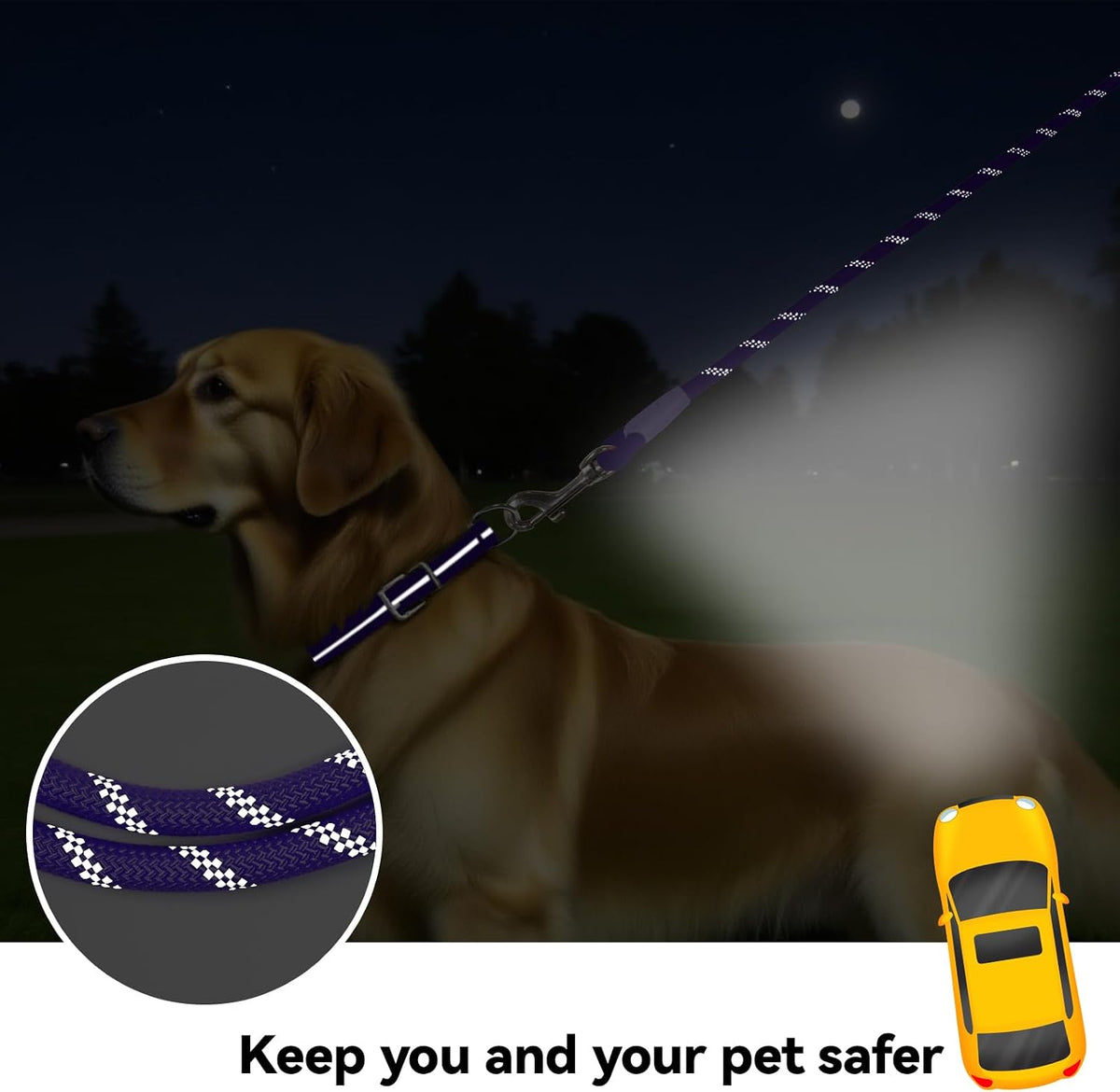 Long Dog Training Leash，Heavy Duty Reflective Rope Lead for Small - Purple / 30FT - image 3