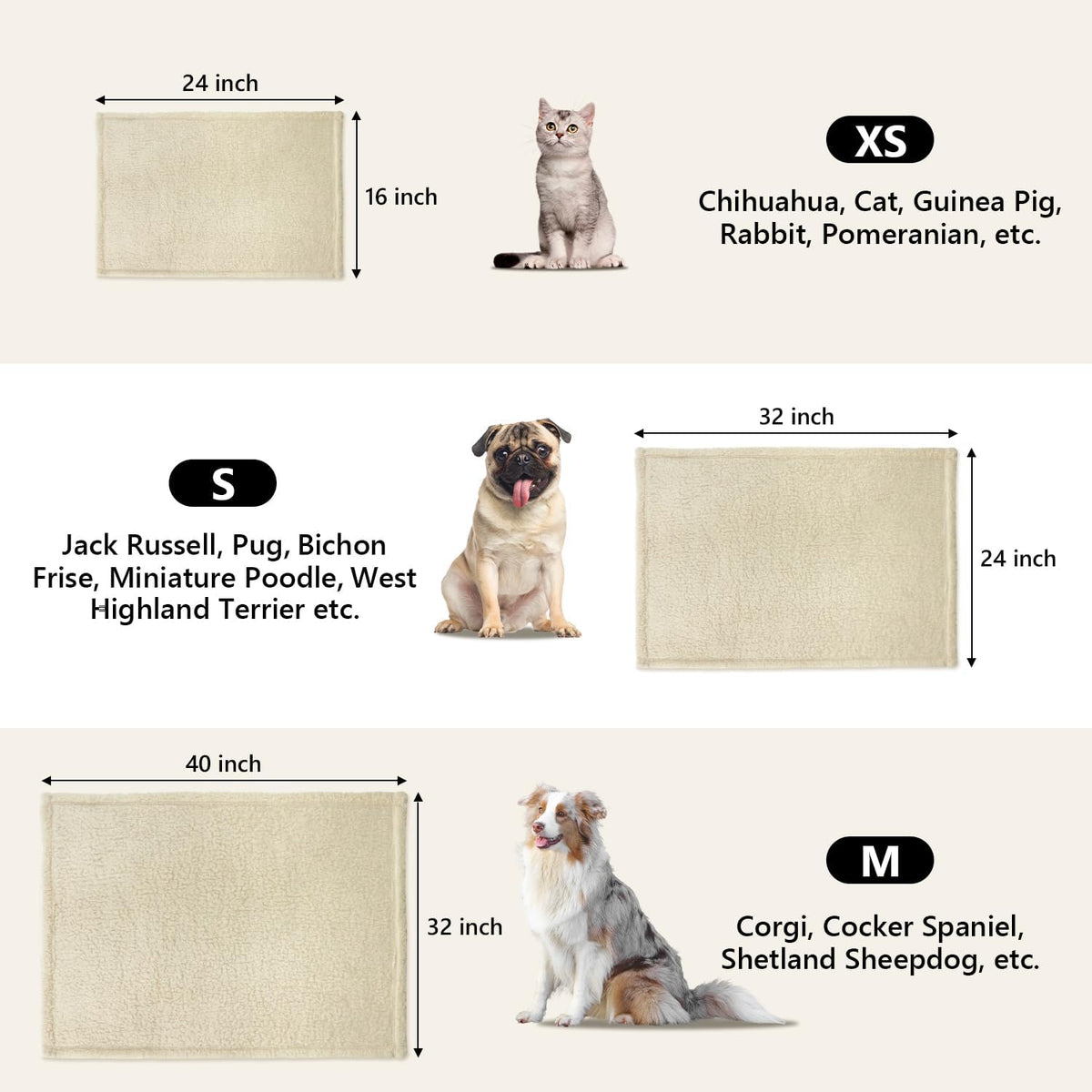 Pet Blanket, Soft Warm Sherpa Fleece Bed Blanket for Small Pets – Essentials for Cats - Beige & Beige Blanket / S-24x32'' 2PACK - image 4