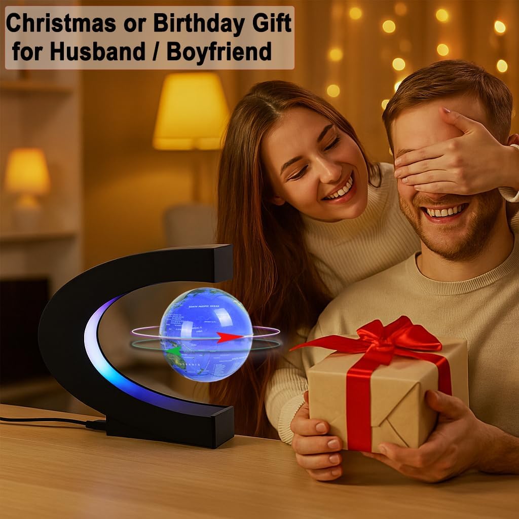 Magnetic Levitation Floating Rotating World Globe with LED Light - Blue - image 4