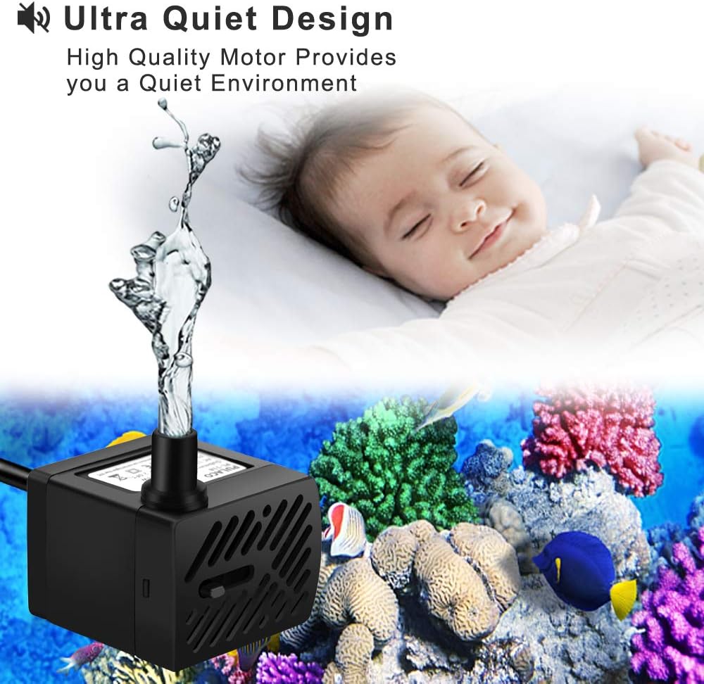 50GPH 2Pcs Mini Fountain Pump with 3.3 ft Tubing – Essentials for Fish - image 2