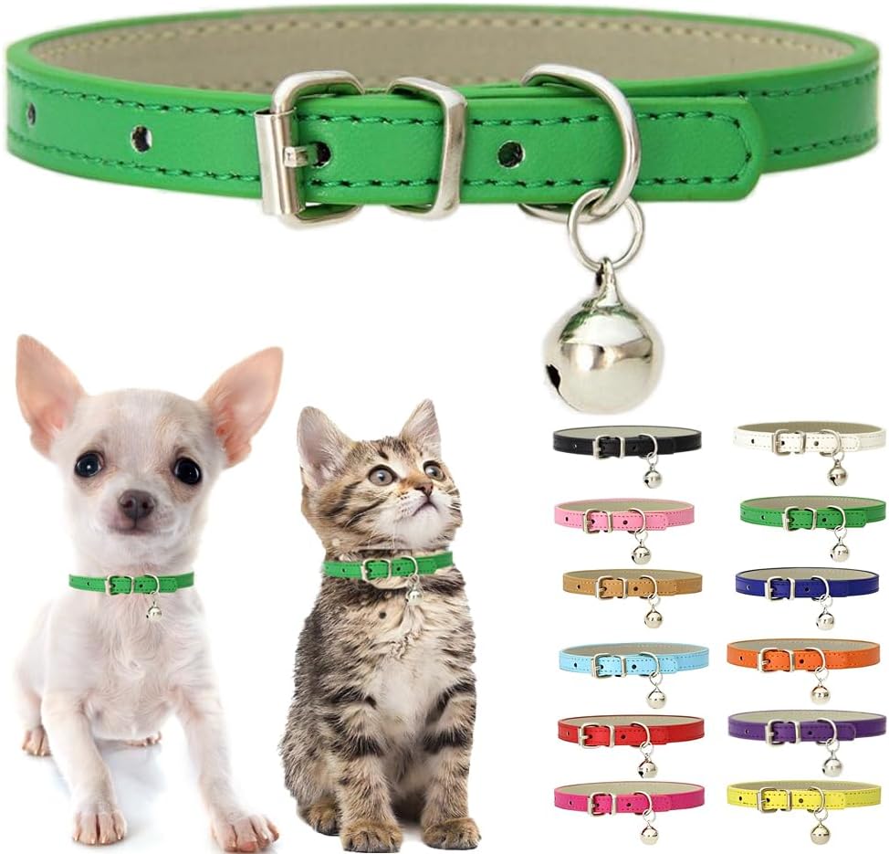 Purple XS Cat Collar with Bell - Green / M for Neck 12"-14.5"