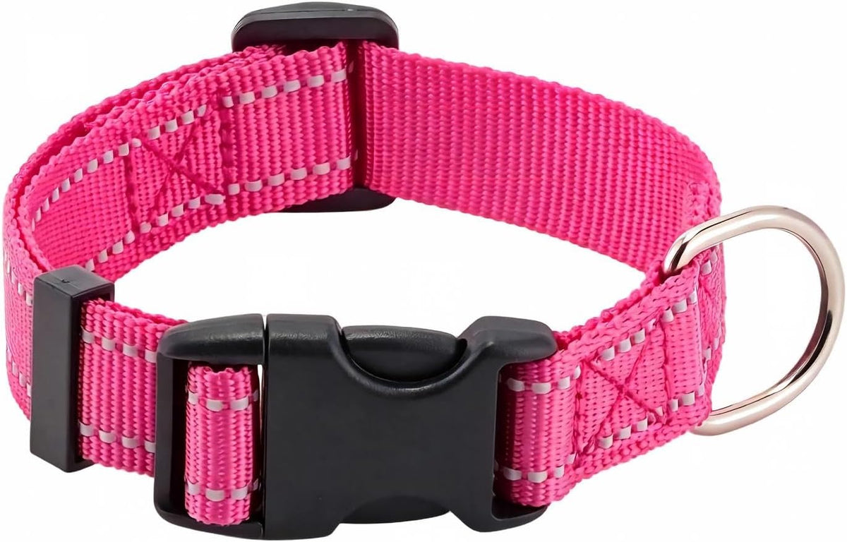 Dog Collar for Small Medium Dogs with Buckle - Deep Pink / Large