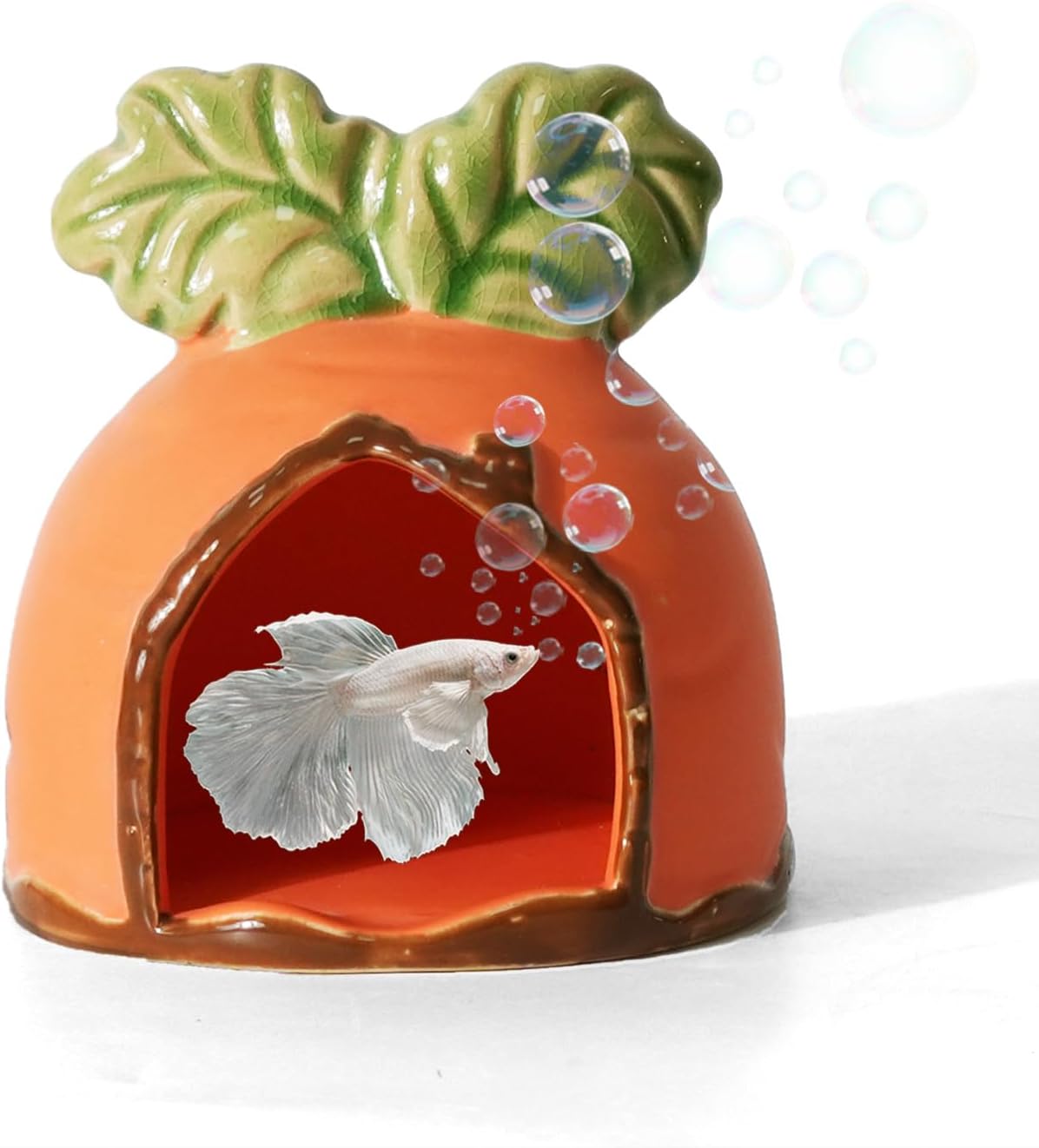 Pink Aquarium Decor Ceramic Cute Strawberry Betta Fish Tank Cave – Essentials for Fish - Orange / Carrot