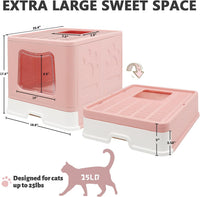 XL Foldable Cat Litter Box with Lid, Jumbo Enclosed Potty - Pink / X-Large - image 2