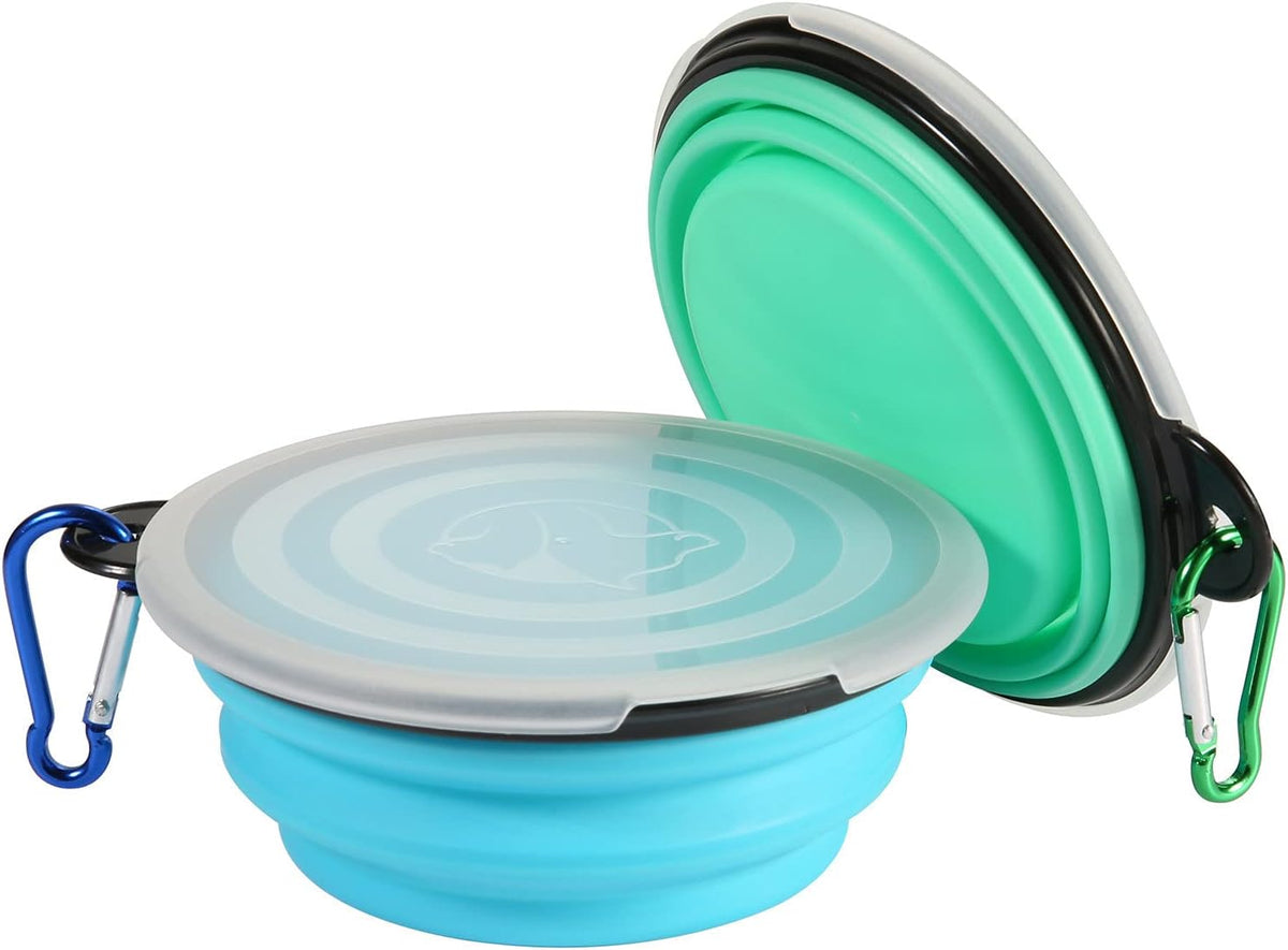 SLSON Dog Bowls Pet Collapsible Bowl with Cover Lids - Light Blue and Green / Small Two-Tone - image 2