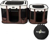 Foldable Pet Kitten Playpen - Brown / Medium (2-IN-1)