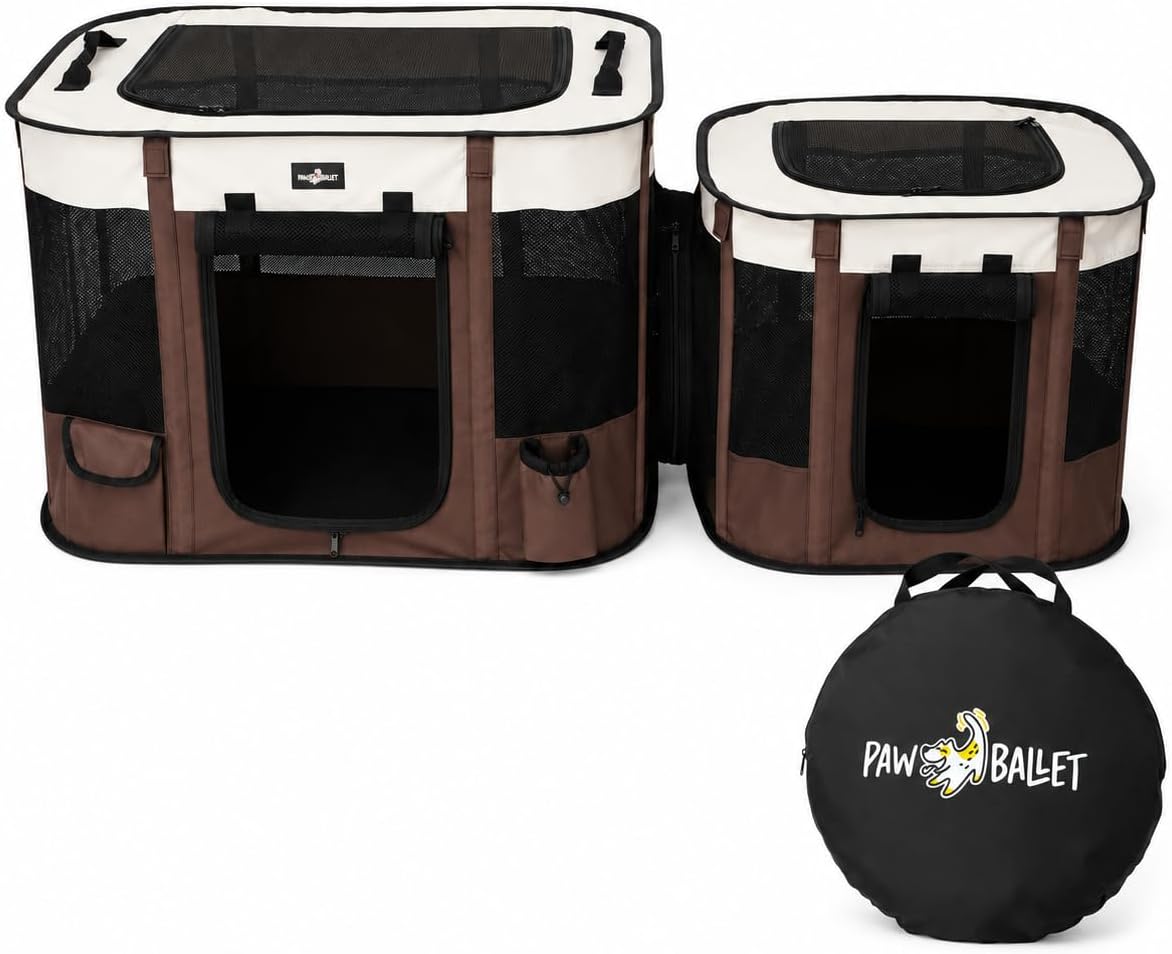 Foldable Pet Kitten Playpen - Brown / Medium (2-IN-1)