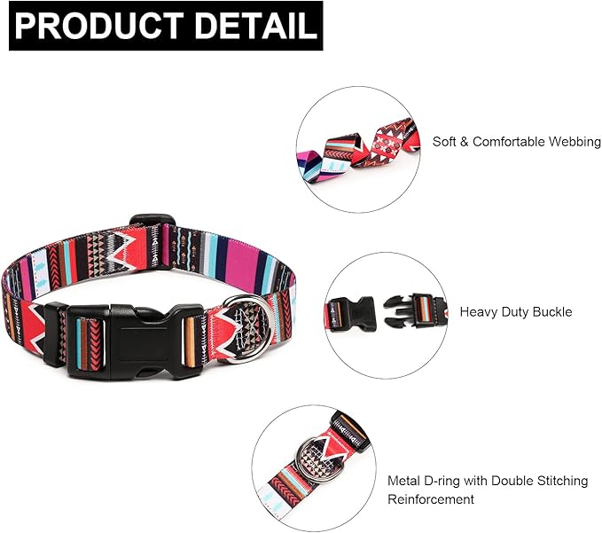 Mercano Adjustable Dog Collar - Special Design Patterns, Soft Nylon Comfortable Durable Pet Collar for Small Medium Large Dogs (XS, Tribal Pink)