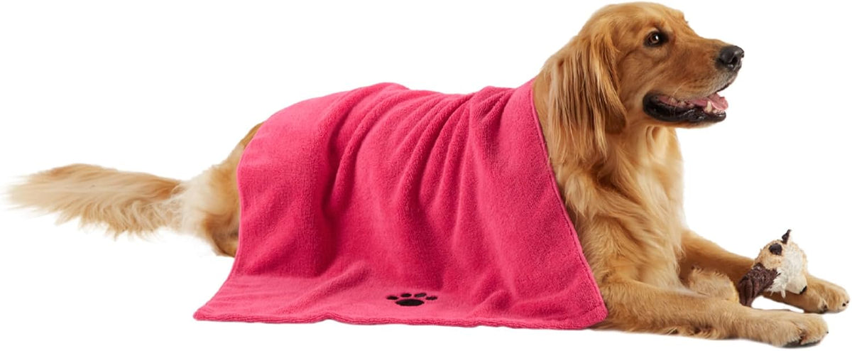 Bone Dry Pet Grooming Towel Collection Absorbent Microfiber X-Large - Embroidered Raspberry Sorbet / 41x23.5"