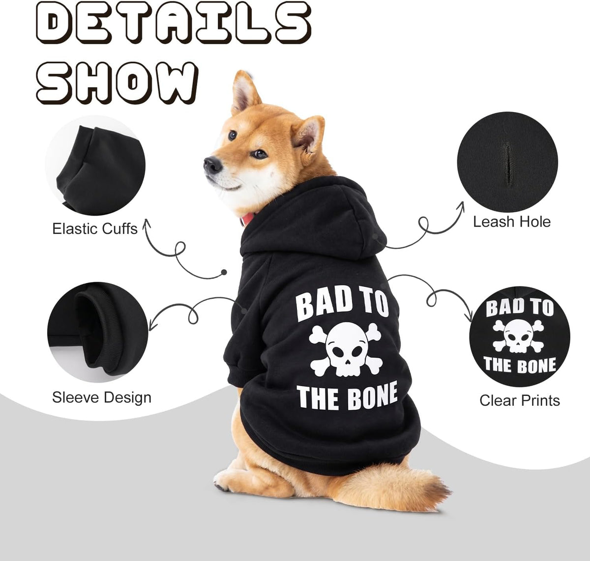 Dog Basic Hoodie Soft Dog Clothes Cold Weather Sweaters for Medium - Skull / XXL (Back: 30.71",Chest:37", 55-80lbs) - image 4