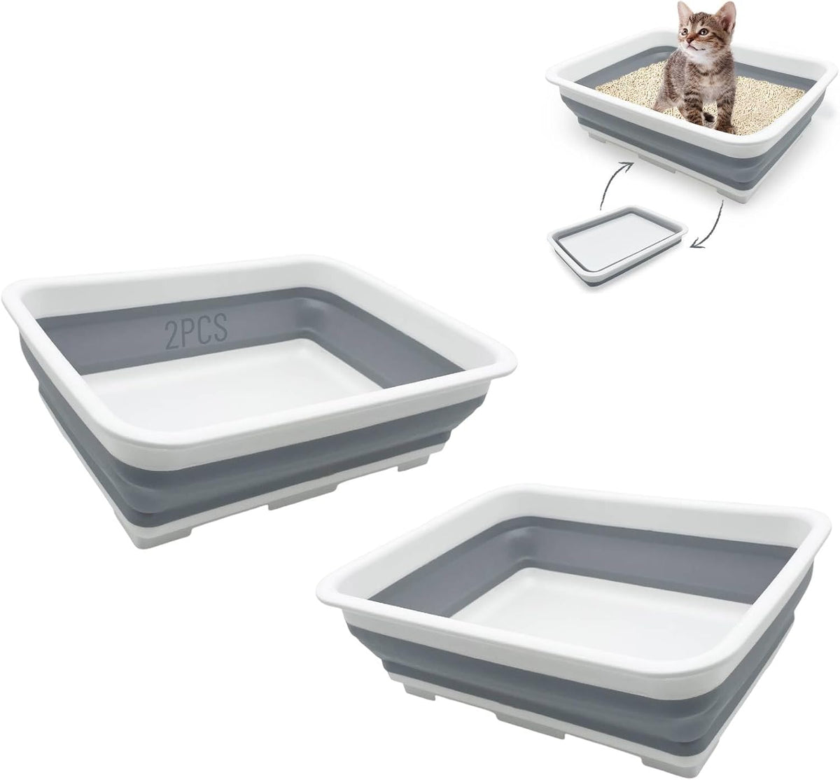 Fhiny Open Cat Litter Box - Grey-S / 2PCS