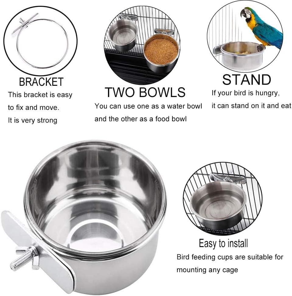 PINVNBY Parrot Feeding Cups Birds Food Dish Stainless Steel Parrot - Single screw / M - image 4