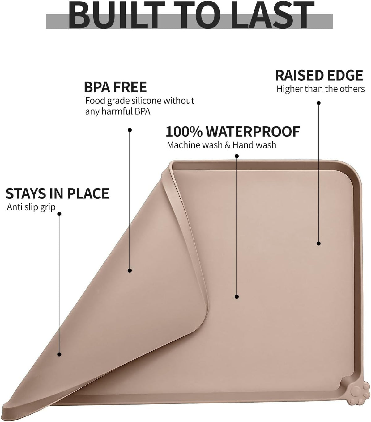 Reopet Silicone Pet Feeding Mat - Taupe / 22" x 14" - image 3