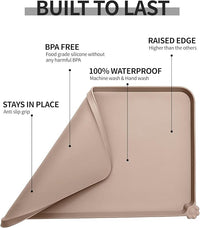 Waterproof Pet Feeding Mat with High Raised Edges, Heavier and Thicker Placemats for Cat Dog Water Bowl with BPA Free, Dogs Cats Food Mats for Messy Drinkers to Prevent Spill and Protect Floors