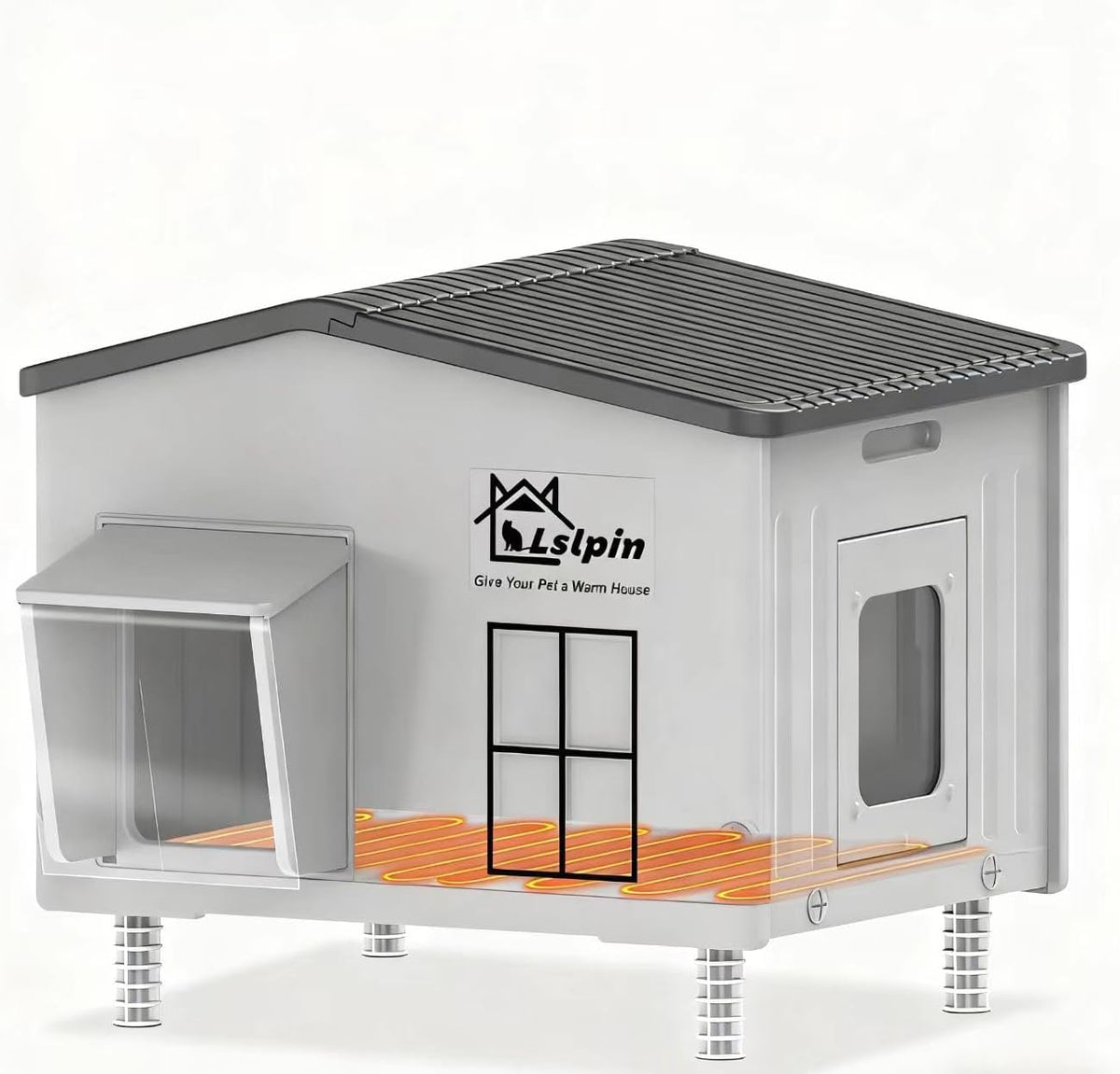 Large Indestructible Heated Cat House for Outside Winter - Grey Slanted-21.6×16.9×17.5