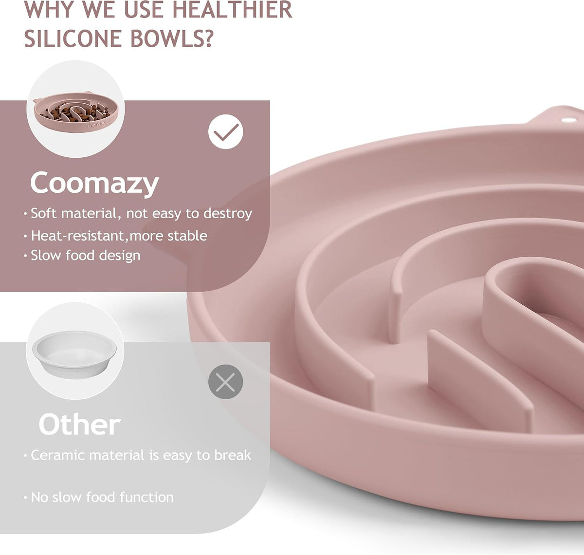 Coomazy Slow Feeder Cat Bowl Silicone Pet Puzzle Feeder for Slow - Pink / 1 Cup - image 4