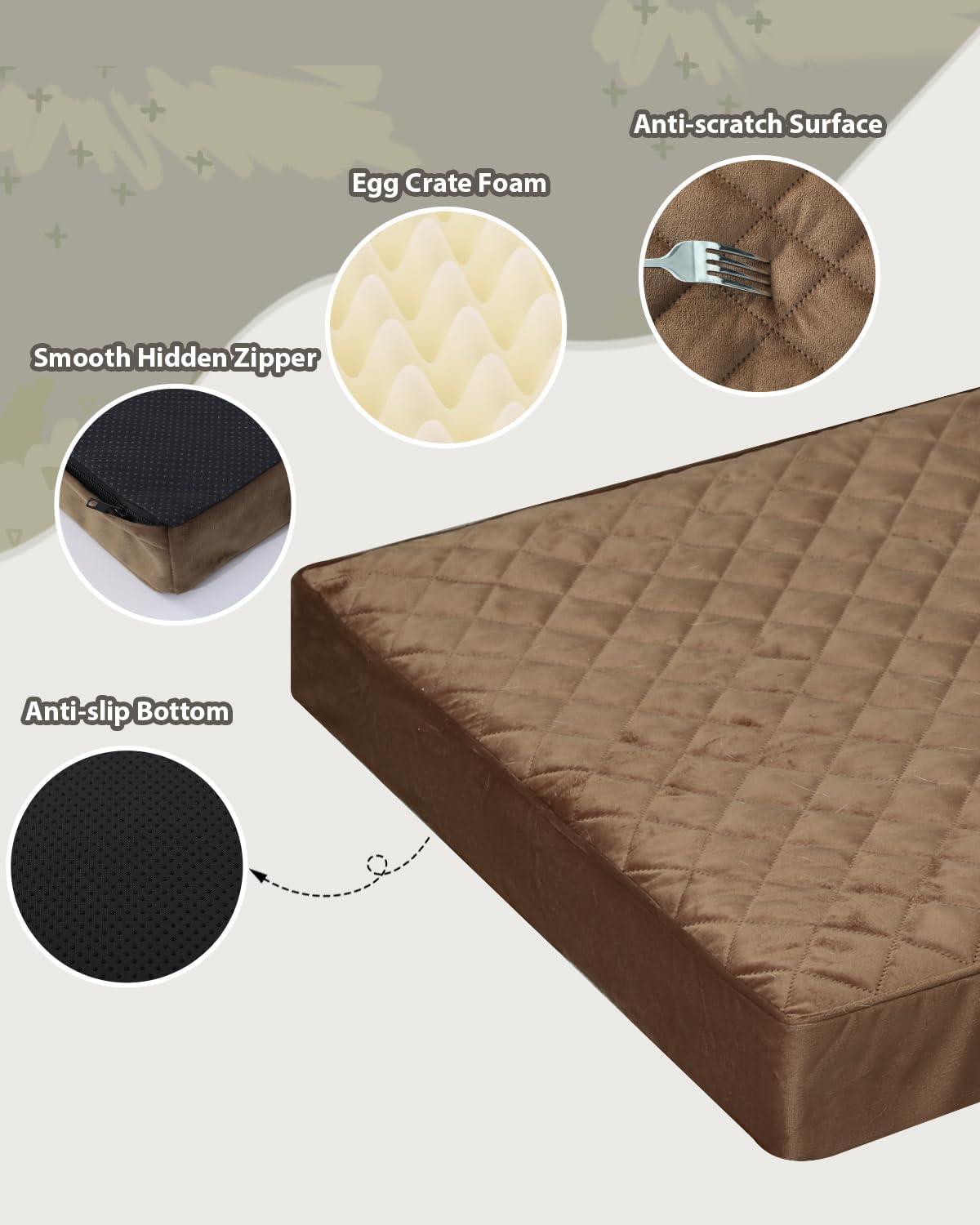Orthopedic XL Dog Beds Large Sized with Washable Cover, 41x27 - 41.0"L x 27.0"W x 3.5"Th / Brown - image 4