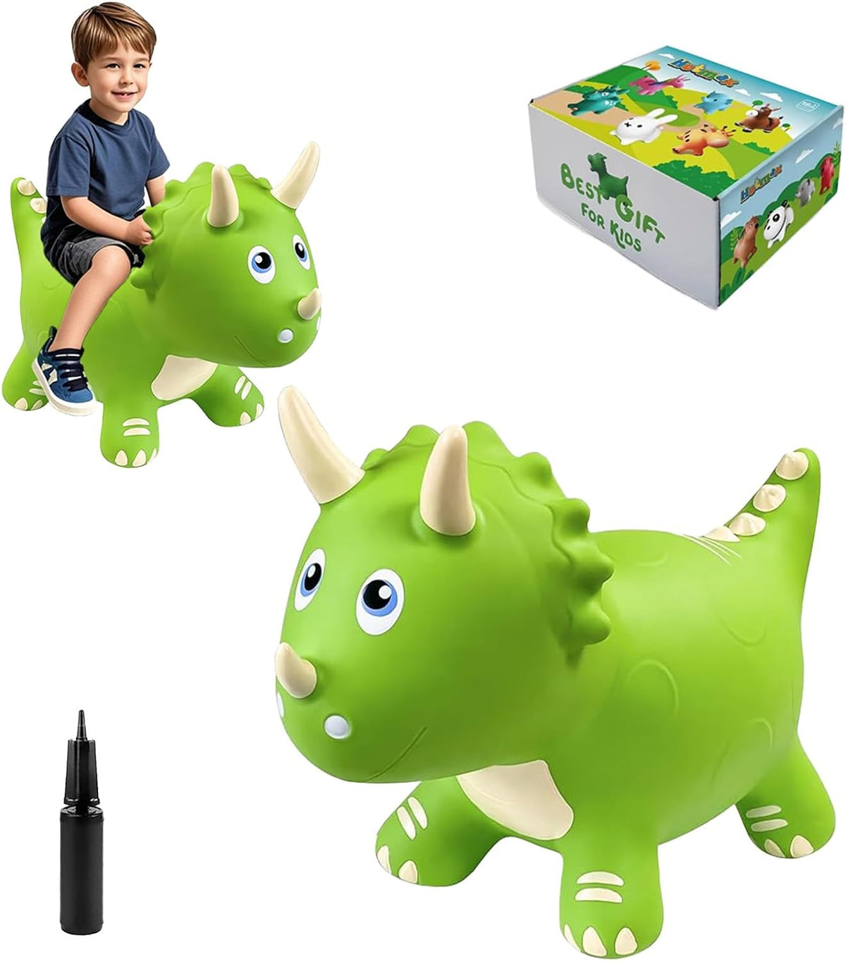 HotMax Bouncy Horse, Dinosaur Hopper Toys for Kids - Green Triceratops