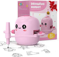 ERYMCS pink drawing robot for kids with picture cards and pens