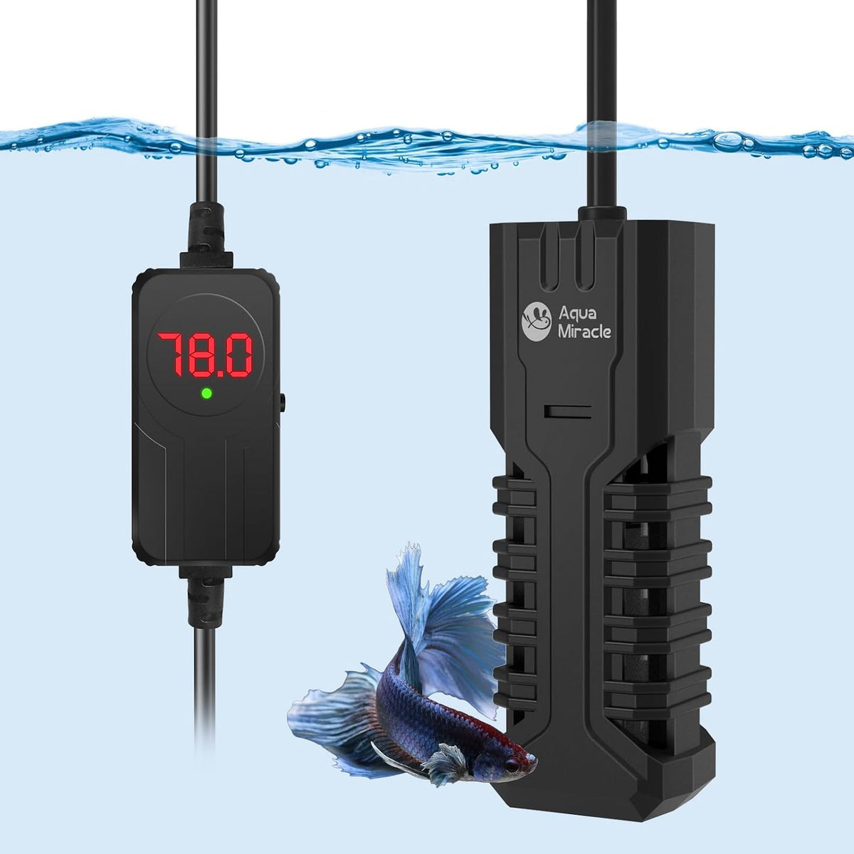 AquaMiracle 300W Submersible Aquarium Heater with LED Digital Display – Essentials for Fish - For Tanks 10-20 Gal