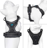 PHOEPET No Pull Dog Harnesses for Small Puppies Reflective Adjustable Front Clip Vest with 2 Metal Leash Attachment Hooks Soft Handle (S, Black)