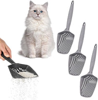 Set of 3 Cat Litter Scoop with Small Holes, Deep Sifting Shovel for Fine Litter, Reptile Terrarium Sand & Rabbit Pooper Lifter, Hanging Handle Poop Scooper (Gray, Set of 3)