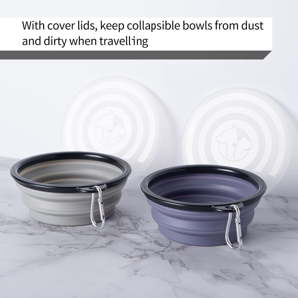 SLSON Dog Bowls Pet Collapsible Bowl with Cover Lids - Taro Purple and Concrete Gray / Small Two-Tone - image 2