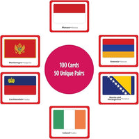 Menique Flags of Europe Memory Matching Game – 100 Cards (50 Pairs) with Flag, Country & Capital – Educational Geography Game for Kids and Adults