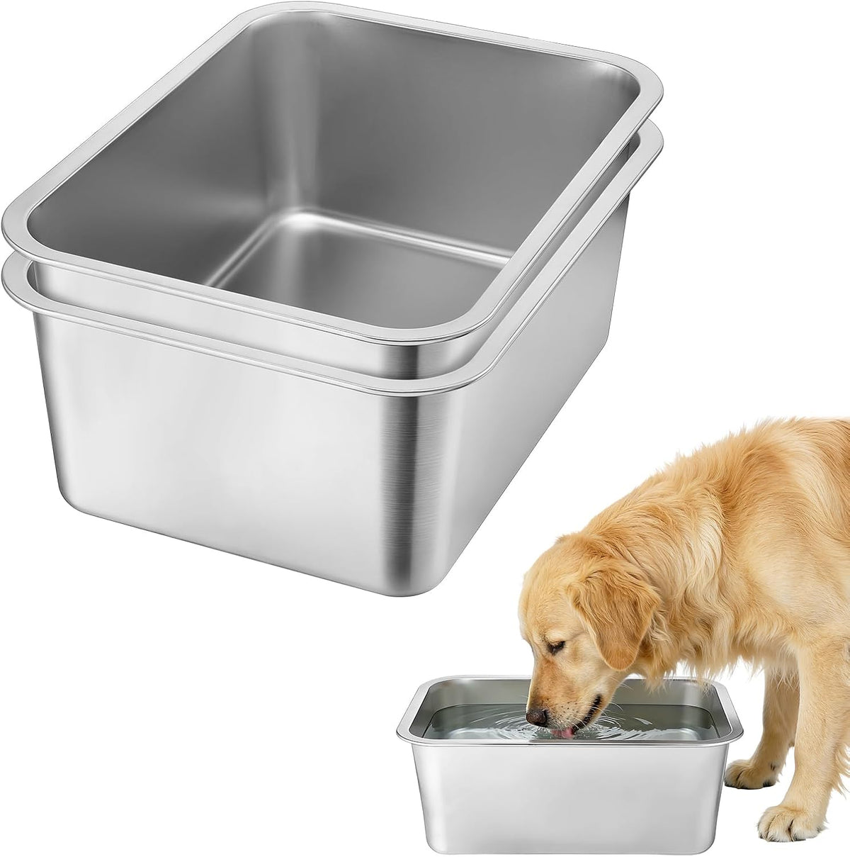 2Pcs 4 Gallons Food Grade Stainless Steel Extra Large Dog Bowls – Essentials for Dogs - 4 Gallons