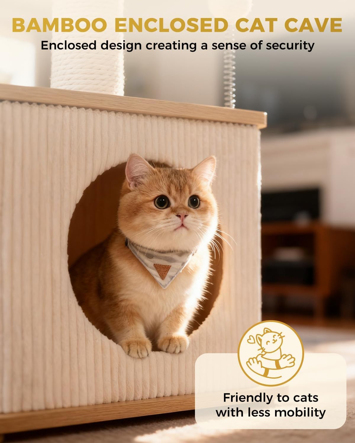 29" Small Cat Tree, Boho Wood Cat Tower with Sisal Scratching Post – Essentials for Cats - Ash Wood Finish / Small - image 3