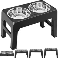 URPOWER Raised Dog Bowls 4 Height Adjustable Elevated Bowl Stand – Essentials for Dogs - Black