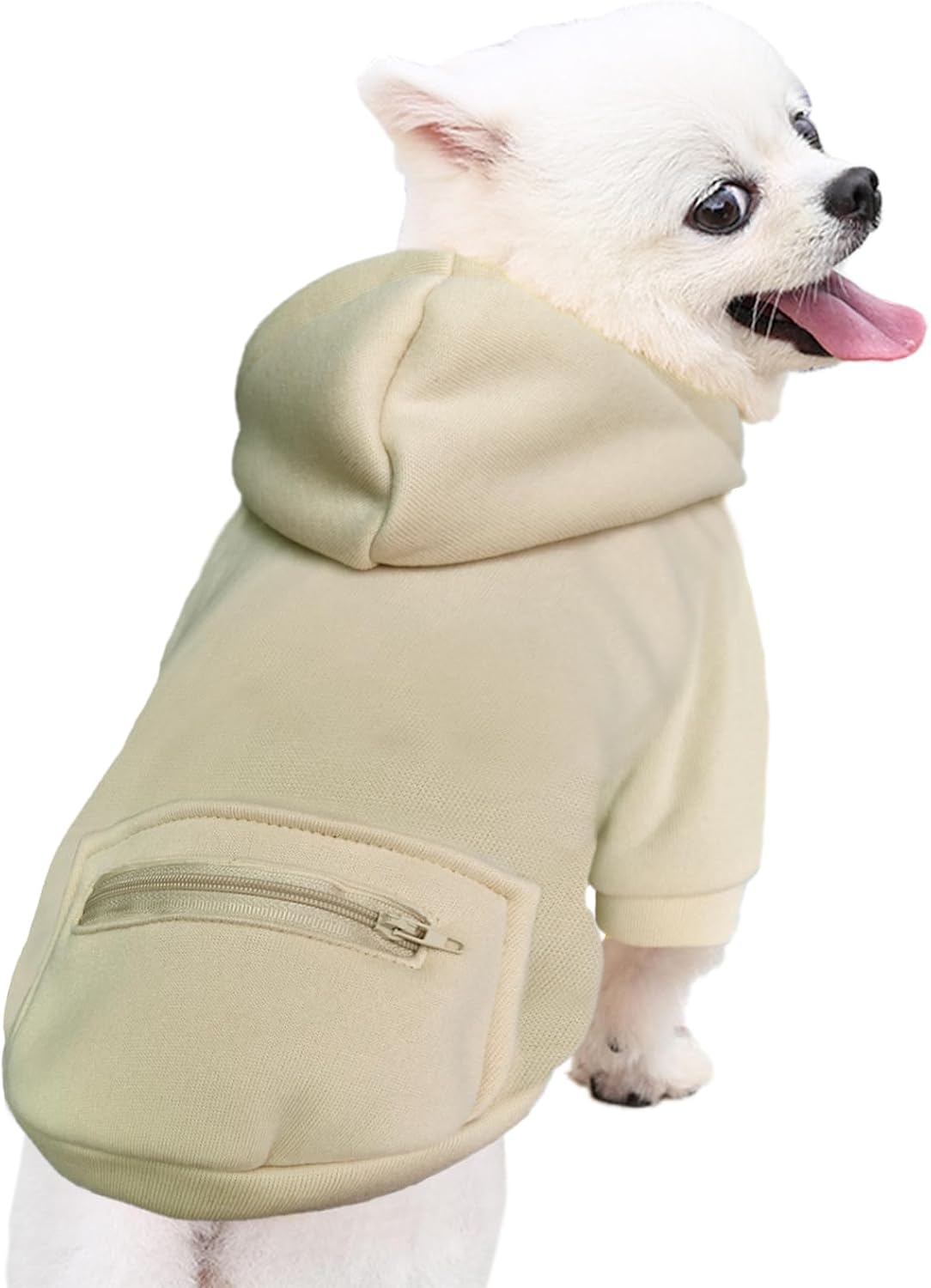 Dog Hoodies for Small Dogs with Zipper Pocket - Beige / X-Small - image 2