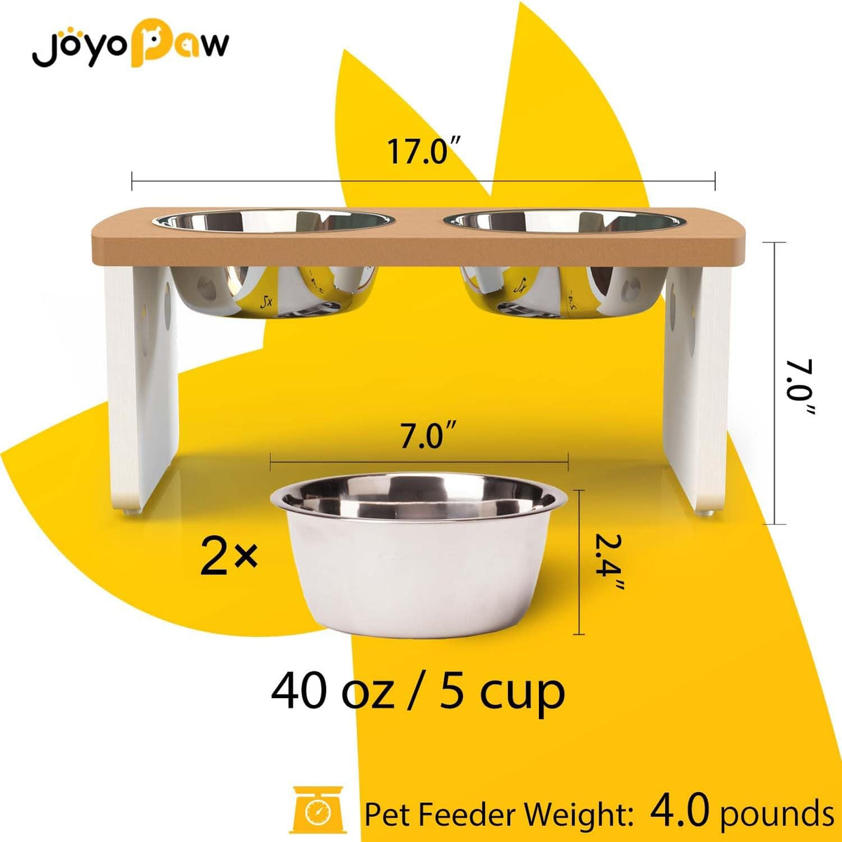 Elevated Dog Bowls, Bamboo Raised Dog Bowl Stand – Essentials for Dogs - Teak - White / Medium: 7'' Tall-40oz Bowl - image 2
