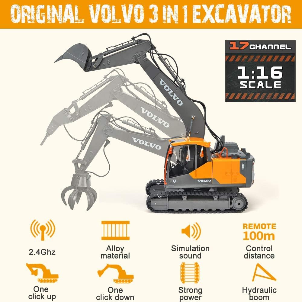 Double E Volvo 1:16 Scale Remote Control Excavator - Black - image 3