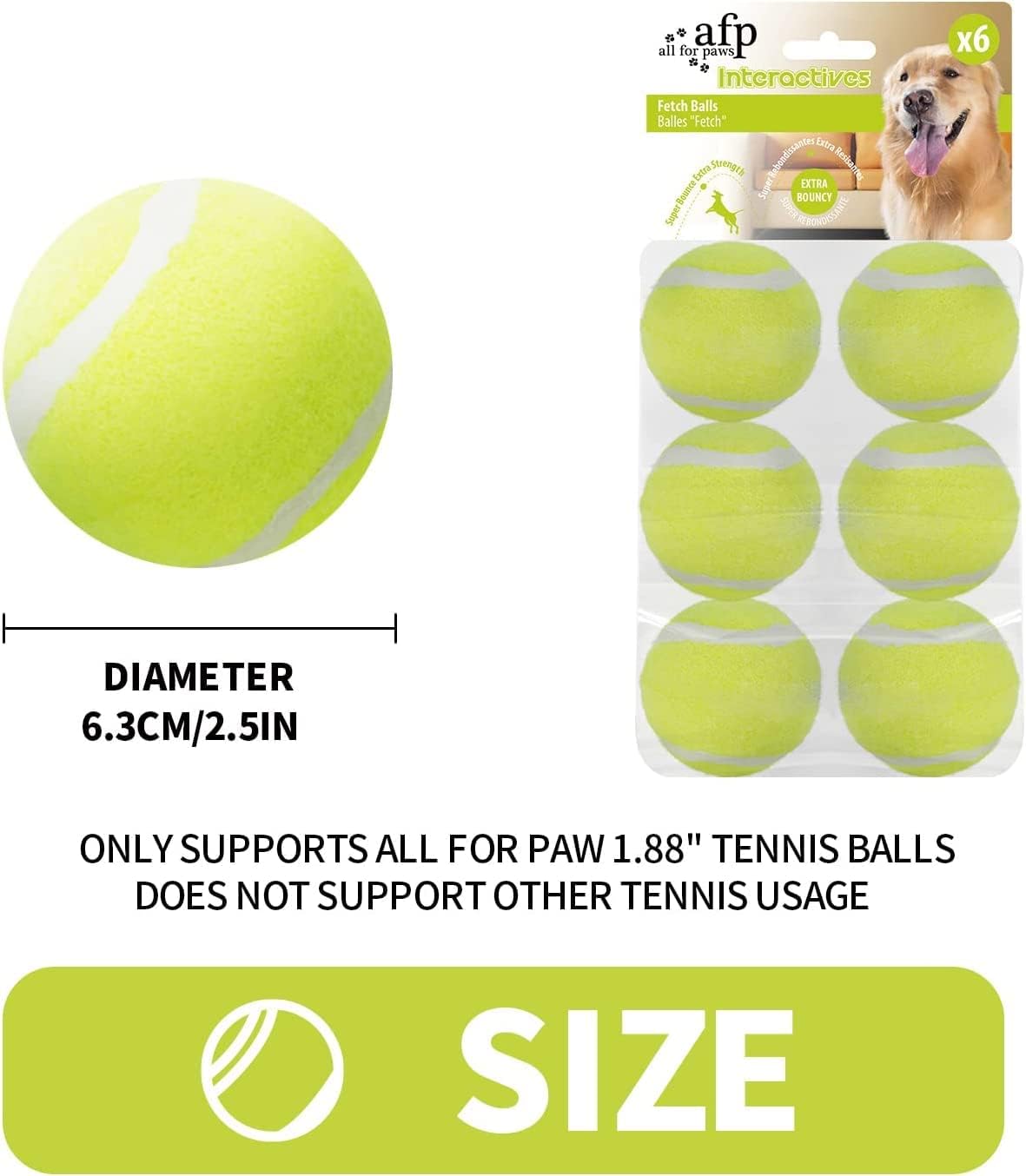 All for Paws Interactive Hyper Fetch Super Bounce Tennis Balls Dog Toy - Ball*6(2.5 inch) - image 2