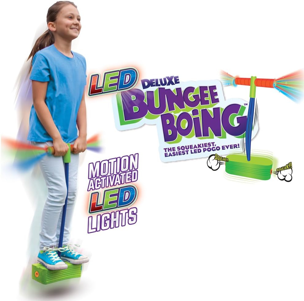 Jumparoo Deluxe Bungee Boing Foam Bouncing Toy, The Squeakiest - Green With Led Lights