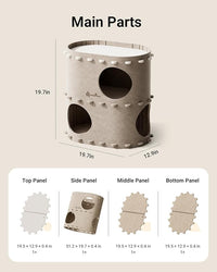DownyPaws Cat House for Indoor Cats, 2-Storey Foldable Cat Bed Cave, Felt Cats Tunnel Bed Condo, Castle Kitten Cube Hideaway for Multicats, Scratch Resistant, Cream