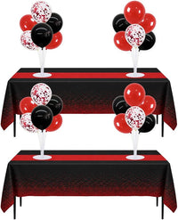 TONIFUL 4 Set Black Gold Balloon Stand Balloon Centerpieces for Table – Fun for Kids & Family - Black Red Red Tablecloth / 4 Set Balloon Stand-Tablecloth