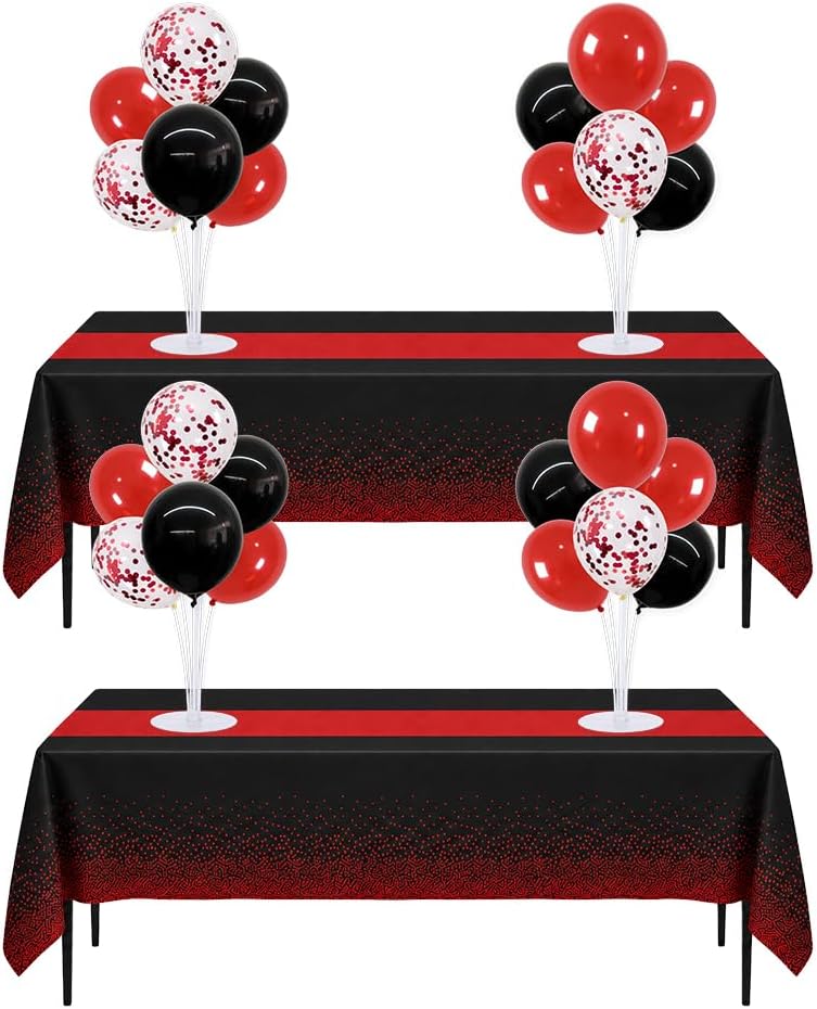 TONIFUL 4 Set Black Gold Balloon Stand Balloon Centerpieces for Table – Fun for Kids & Family - Black Red Red Tablecloth / 4 Set Balloon Stand-Tablecloth