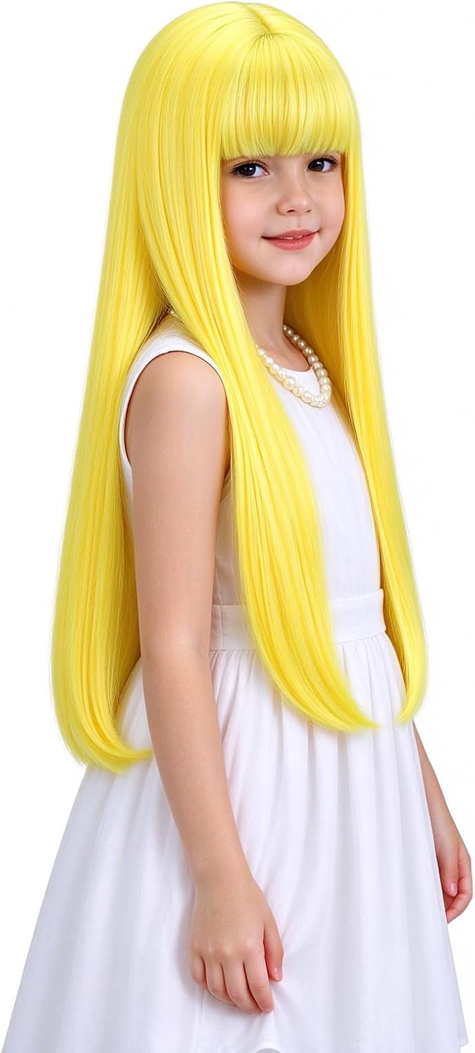 WAVELNM kids long straight black wig with hot pink highlights and bangs - view 32