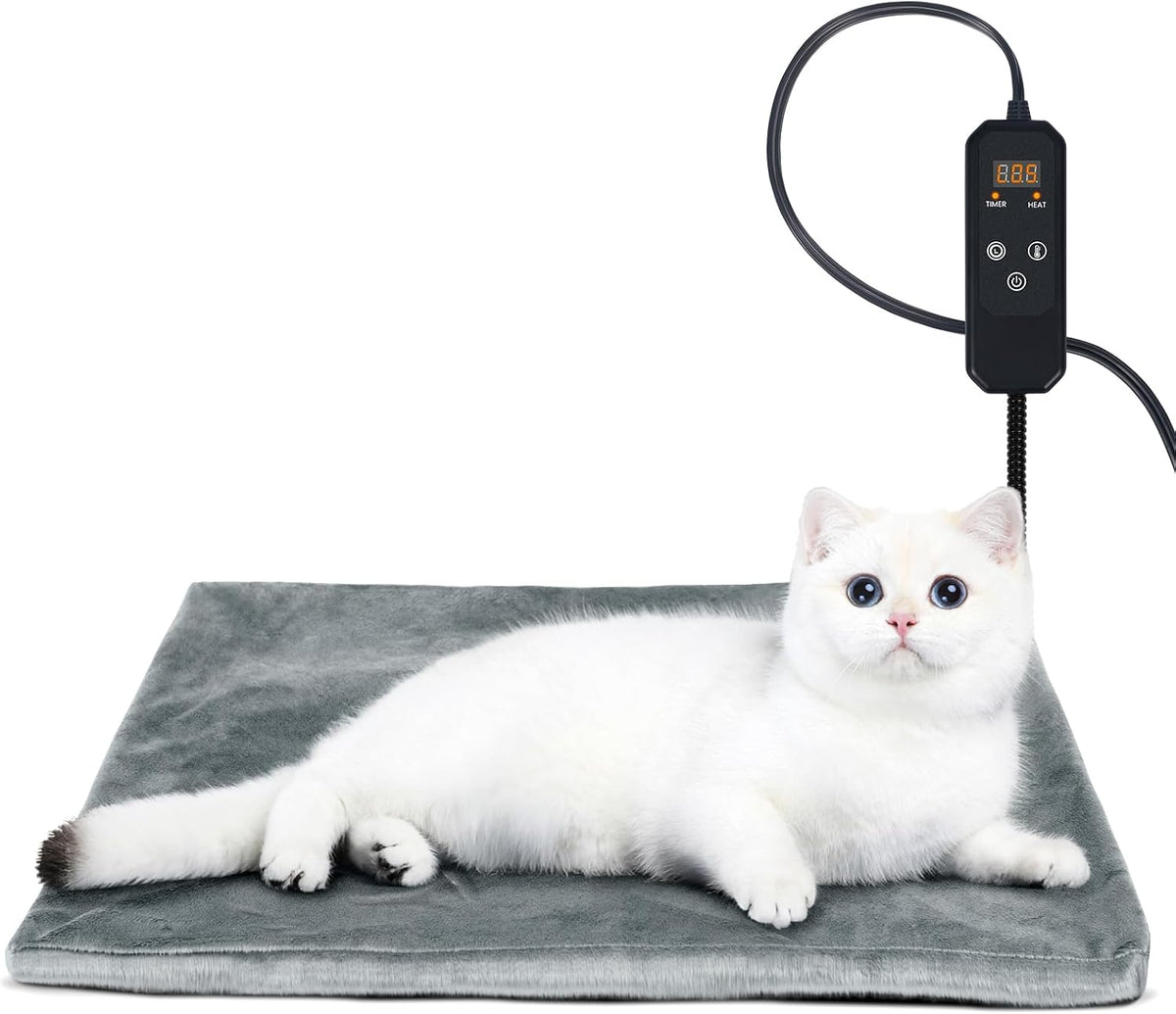Niubya Pet Heating Pad for Dogs Cats with Timer and Soft Cover - Grey / 20" x 16"