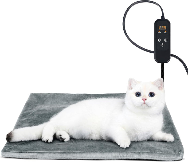 Niubya Pet Heating Pad for Dogs Cats with Timer and Soft Cover - Grey / 20" x 16"