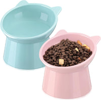 Zhehao 2 Pcs Elevated Cat Bowl Set, Tilted 15° - Cat Ears / Light Green, Red