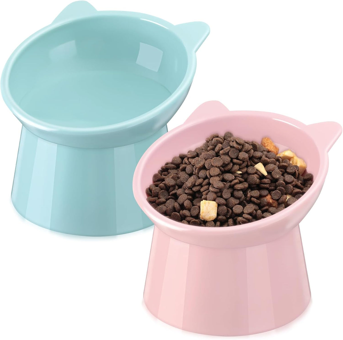 Zhehao 2 Pcs Elevated Cat Bowl Set, Tilted 15° - Cat Ears / Light Green, Red