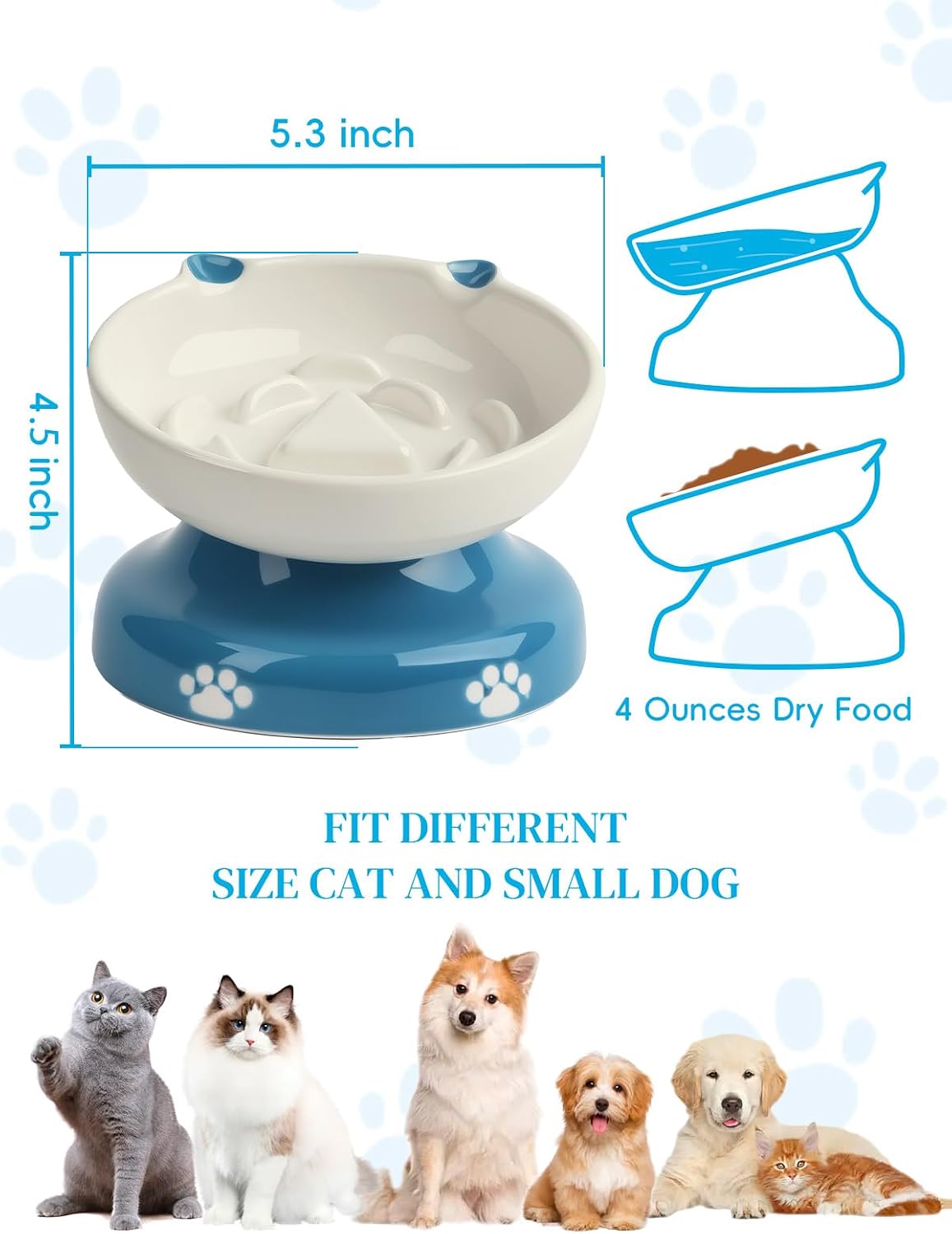 Y YHY Ceramic Cat Slow Feeder - Blue / 6 inches - image 3